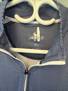 johnnie-O Navy and White Zip-Front Mock Collar